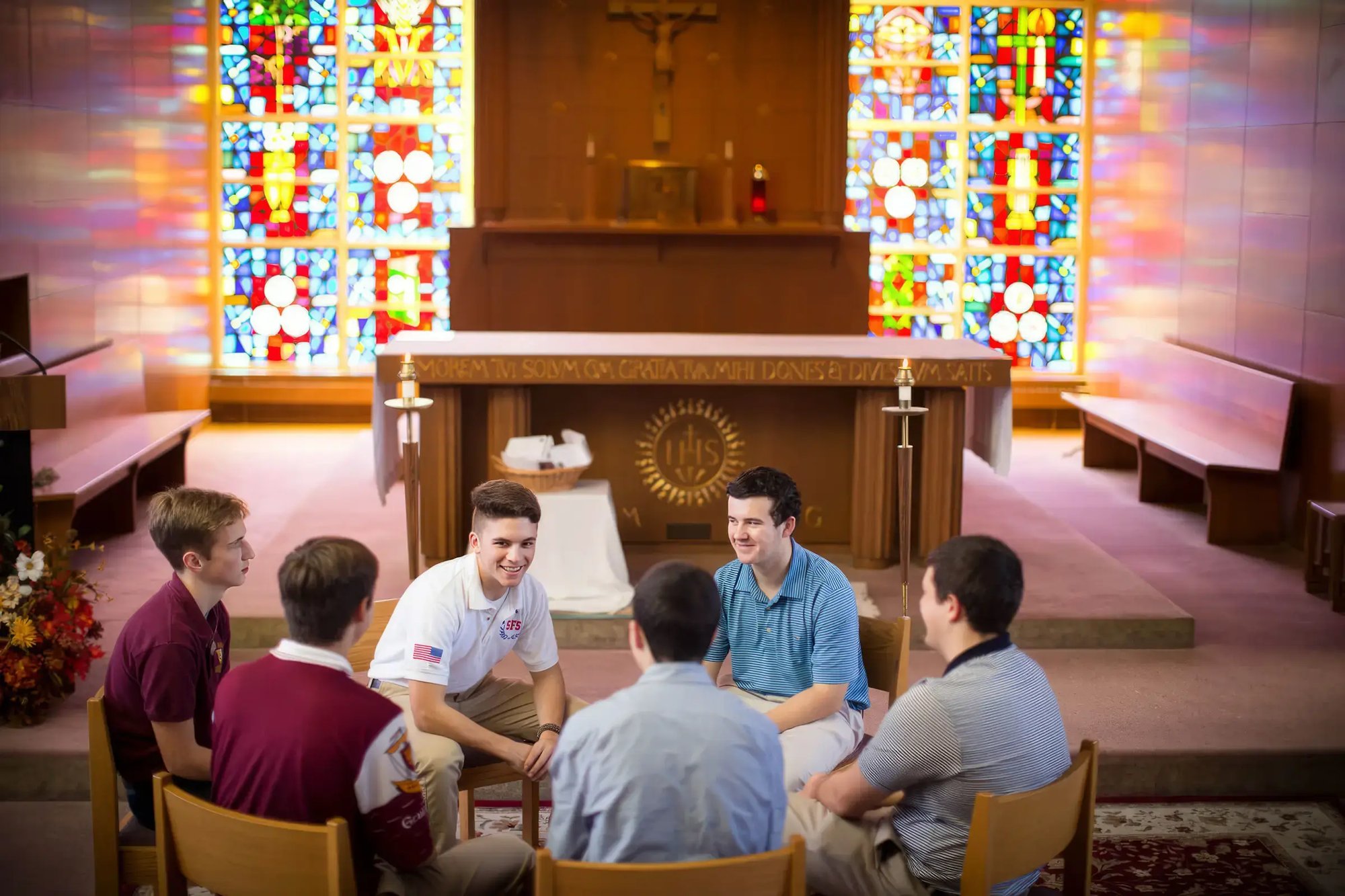 Student discussion in chapel